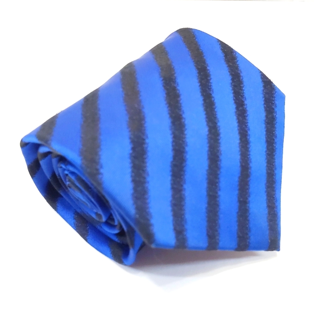 Antonia Necktie Blue & Black Stripe Pattern Men's Silk Neck Tie 57x3.75"